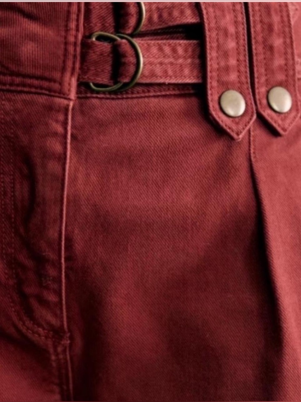 Sezane the Leon Mid Rise Belted Denim Pants in Brick Red